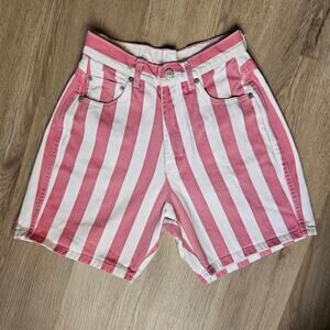 Vintage High Waist pink white stripe Jordache denim jean shorts jorts
